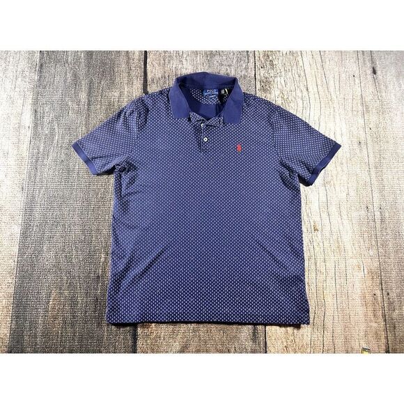Polo Ralph Lauren Navy Blue White Anchor Patterned Polo Shirt Classic Fit - Picture 1 of 7